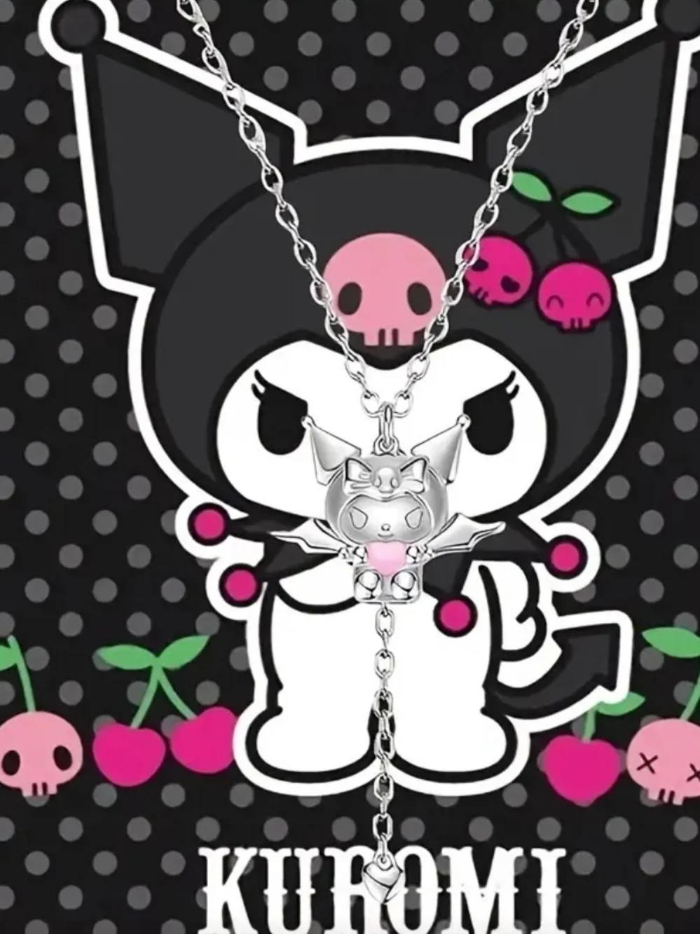 Kids Kuromi Necklace with Pink Heart And Ring Set